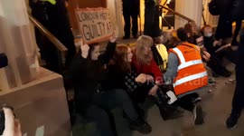 Patsey Stevens on the steps of charing cross police station