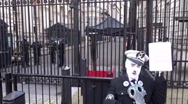 State Anthem of Ukraine performed by protesters outside 10 Downing Street as the war in Ukraine continues