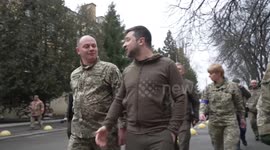 Ukrainian President Zelenskyy visits injured troops in hospital