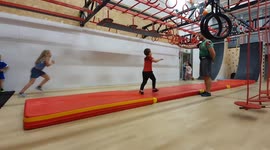 5-year-old Jacob making stunt face landing after ride on aerial ropeslide