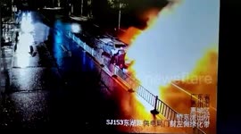 Mercedes-Benz engulfed in flames as hired driver's scooter explodes in trunk