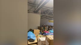 Mounds of clothing donated by Europeans for refugees on the Polish-Ukrainian border