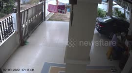 Shocked woman finds snake hiding behind gate while sliding it open
