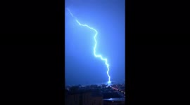 Huge Thunder hitting the Mediterranean Sea during a thunderstorm