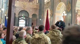 Air raid sirens during a funeral for four Ukrainian soldiers killed in the strike on Yavoriv