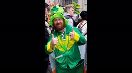 St Patrick's day celebrations man dressed as a leprechaun in london