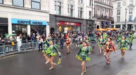 St Irish day celebrations dancing in a wet London street Irish Celebration