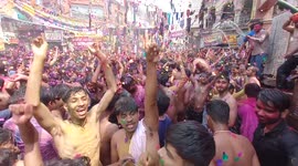 Colorful Holi festival celebration in Prayagraj, Uttar Pradesh, India