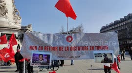 Military coup in Tunisia. Protest in Paris. Place de la République. 19 march 2022