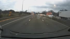 dashcam footage Van Broken down in live lane  (fast lane, lane 3) of the motorway with no protection, lane closure or police or emergency services in attendance