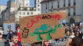 The Sagacious Tortoise (kind nickname of the far-left presidential candidate Jean-Luc Mélenchon, organises a march for a 6th Republic. 20march2022. Paris, from Place de la Bastille to Place de la République