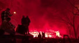 Real Madrid fans celebrate minutes before “El Clásico” against FC Barcelona in Madrid