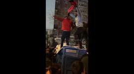Real Madrid ultra fans celebrate outside the Santiago Bernabéu stadium in Madrid minutes before “El Clásico” against FC Barcelona