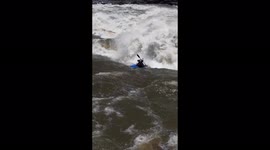 Kayaker drops giant whitewater on Zambezi River near Victoria Falls
