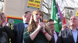 Labour MP Angela Rayner speaks at the P&O Ferries jobs massacre rally outside the House of Lords