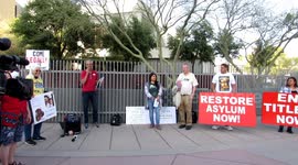 ACLU gathers to end Title 42 in front of Phoenix Immigration office. The topic of allowing Ukrainian refuges and not allowing other refuges enter is seen as racially bias political policy..