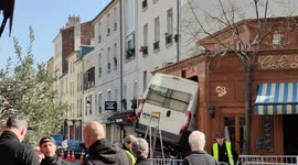 Fake car crash in a building for a movie by Mystery Production. Paris. Butte-aux-Cailles. 23 march 2022