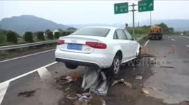 Audi crashed on guardrail on highway