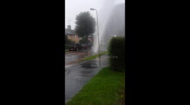 Water Main Burst sending waterjet 40-50ft in the air