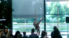 Pole dancing performance in public library