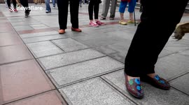 Woman sells turtle on crowded street in China