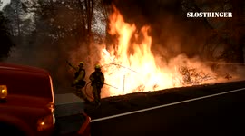 VALLEY FIRE - Middletown, CA BIG FLAMES - Crews Fight Fire On Highway 29