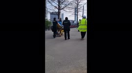 Man in stretcher outside London Aquatics Centre after incident on Wednesday morning 2