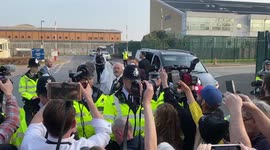 Julian Assange's bride leaves Belmarsh Prison after marrying him inside