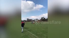 Watch this 12-year-old goalkeeper scoring a David Beckham-style wonder goal