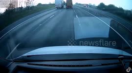 Shocking dashcam footage shows moment van flipped over motorway crash barrier