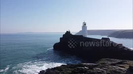 Drone flight around Godrevy Lighthouse