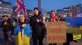 Ukrainian protests to END the one month of the Russian invasion in #Ukraine, Trafalgar Square, London, UK