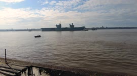 The aircraft carrier HMS Queen Elizabeth the Royal Navy's fleet flagship which is part of the UK Carrier Strike Group arrived in Liverpool today.