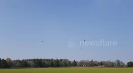 Trio of Apache attack helicopters flying over West Midlands