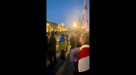 Anti-war protesters sing Ukrainian national anthem in Trafalgar Square in London