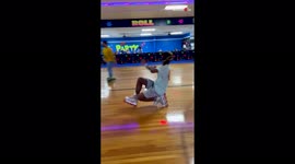 'Innovative roller-skater shows off his unrivaled flexibility in a skating rink '