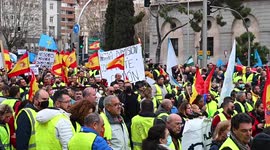 Thousands of truck drivers demonstrate and strike against fuel prices in Madrid