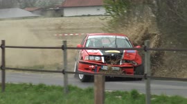 Belgium rally drivers crash and spin out on country road