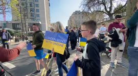 Protesters gather in Park Lane aheas of “London Stands With Ukraine” march organised by Mayor Sadiq Kha