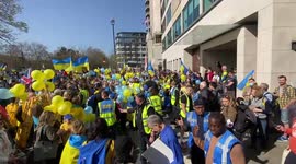 Protesters gather in Park Lane aheas of “London Stands With Ukraine” march organised by Mayor Sadiq Khan