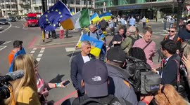 Protesters gather in Park Lane ahead of “London Stands With Ukraine” march organised by Mayor Sadiq Khan