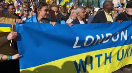 London Mayor Sadiq Khan and Labour MP David Lammy join the huge march in central London in solidarity with Ukraine