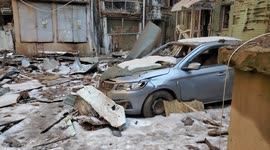 Destruction at apartment comple in Kharkiv City center where a Russian air strike hit