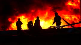 Ukraine firefighters tackle blaze at Lviv fuel depot