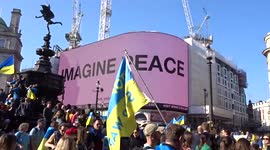London Stands with Ukraine solidarity march in Piccadilly Circus - London