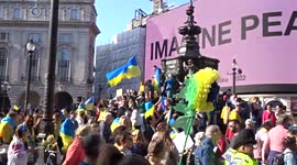 London Stands with Ukraine solidarity march passing by Piccadilly Circus - London