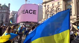 London Stands with Ukraine solidarity march passing by Piccadilly Circus in London