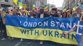 London Mayor Sadiq Khan and Labour MP David Lammy march with protesters in central London in solidarity with Ukraine
