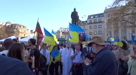 London Stands with Ukraine solidarity march saw thousands in Trafalgar Square one month into the war in Ukraine - London