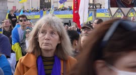 Front view of a woman at Trafalgar Square for the London Stands with Ukraine: March and Vigil